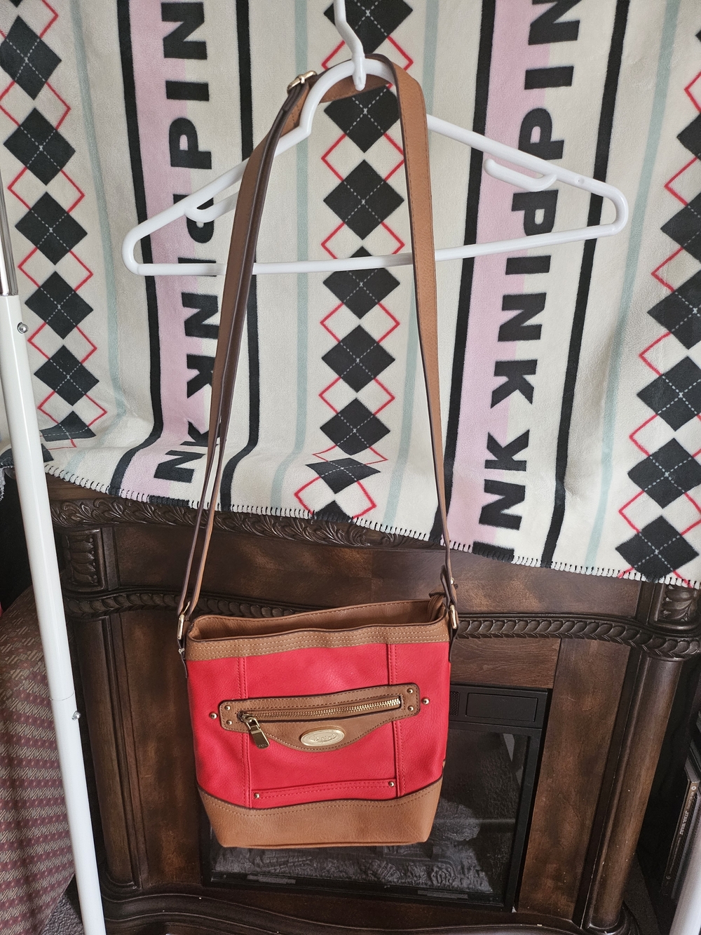 b.o.c. Red Coated Canvas Crossbody with Tan Leather Trim